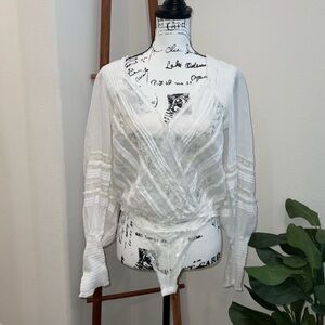 Free People White Lace Gauzy Bodysuit